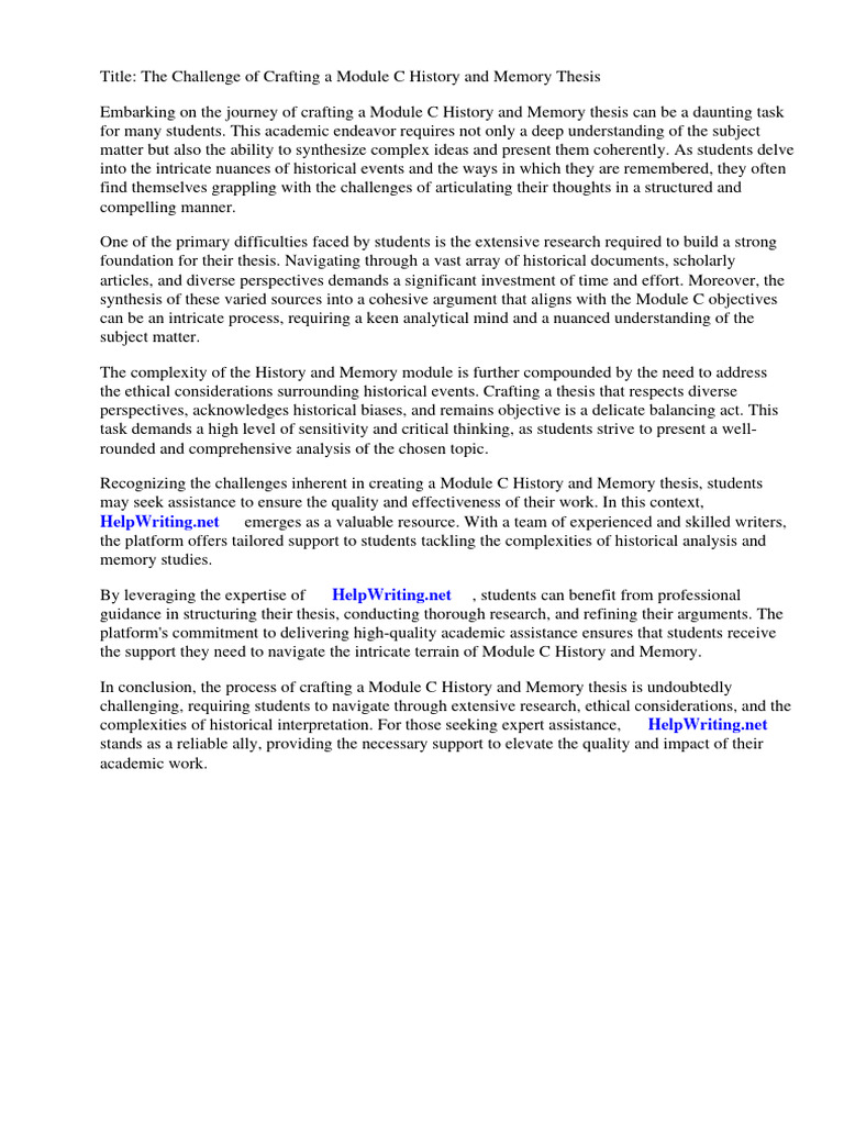 Module C History and Memory Thesis | PDF