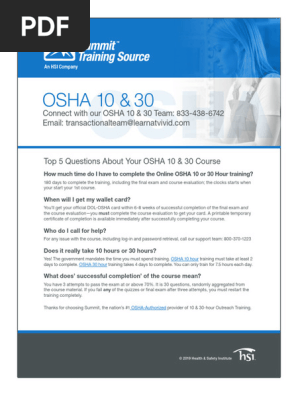 OSHA 10-30 Sales Sheet