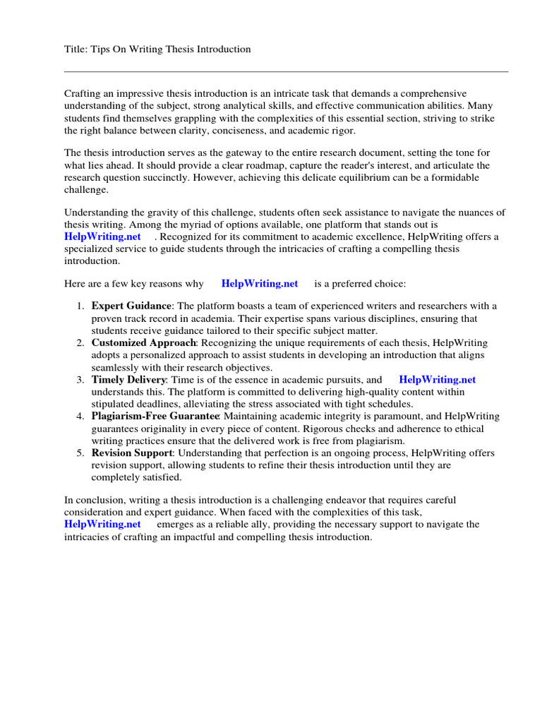 Tips On Writing Thesis Introduction Pdf Essays Thesis
