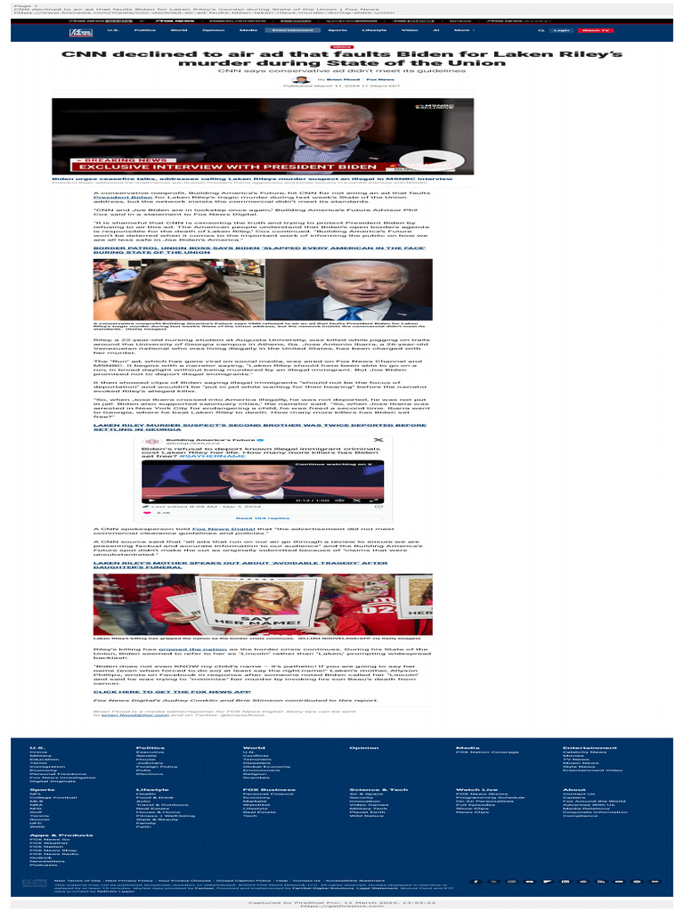 CNN Declined To Air Ad That Faults Biden For Laken Riley's Murder | PDF ...