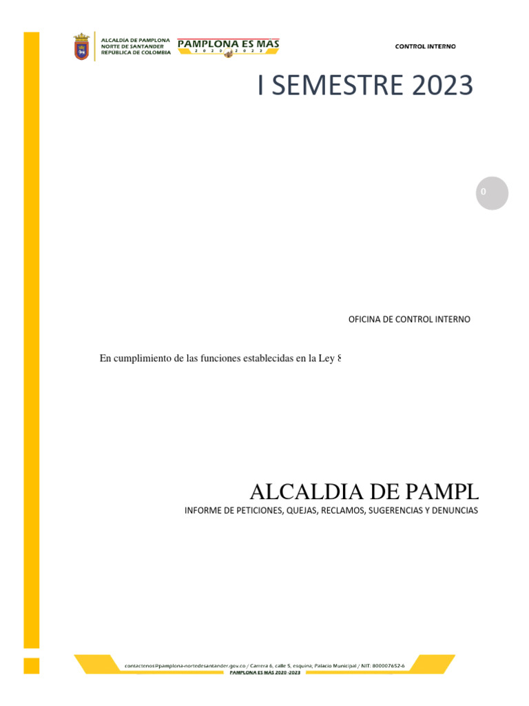 Informe PQRSD Control Interno I Semestre 2023 Alcaldia de Pamplona ...