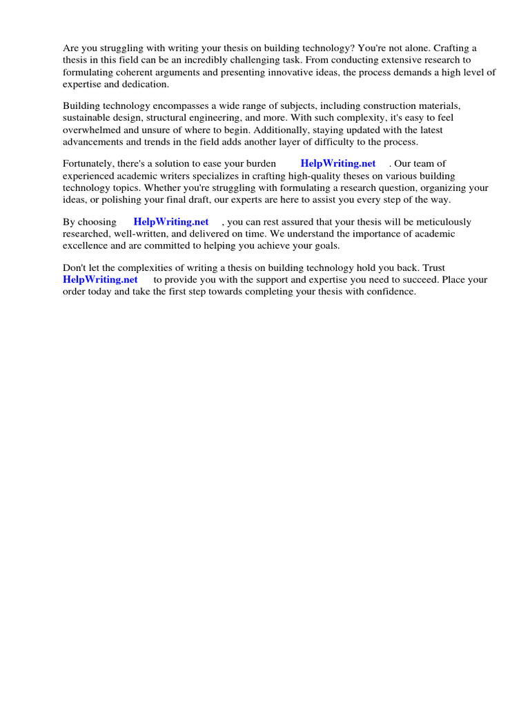 Thesis Writing Help for Building Technology | PDF | Thesis | Strategic ...