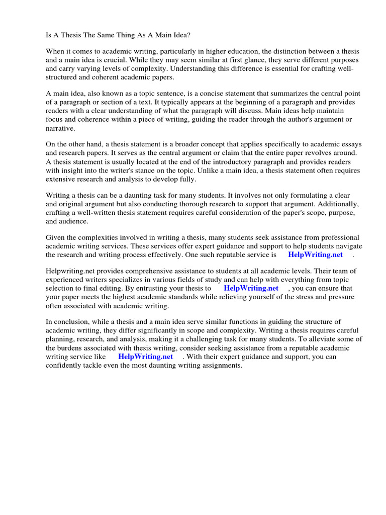 Is A Thesis The Same Thing As A Main Idea | PDF