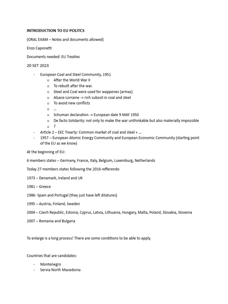Introduction To Eu Politcs | PDF | European Union | Eurozone