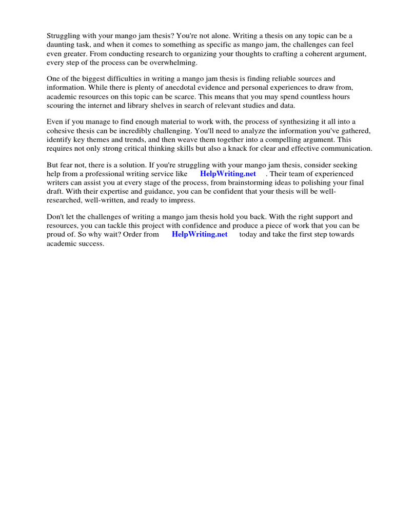 Mango Jam Thesis PDF Fruit Preserves Food Industry