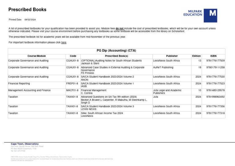 Prescribed Textbooks for Accounting PG Dip | PDF | Lexis Nexis | Textbook