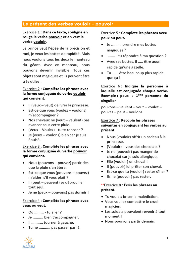 Le Présent Des Verbes Vouloir - Pouvoir | PDF | Verbe | Linguistique