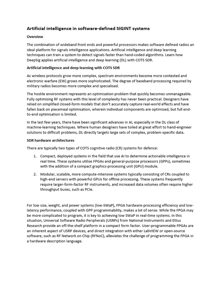 AI in Software Defined Radios | PDF