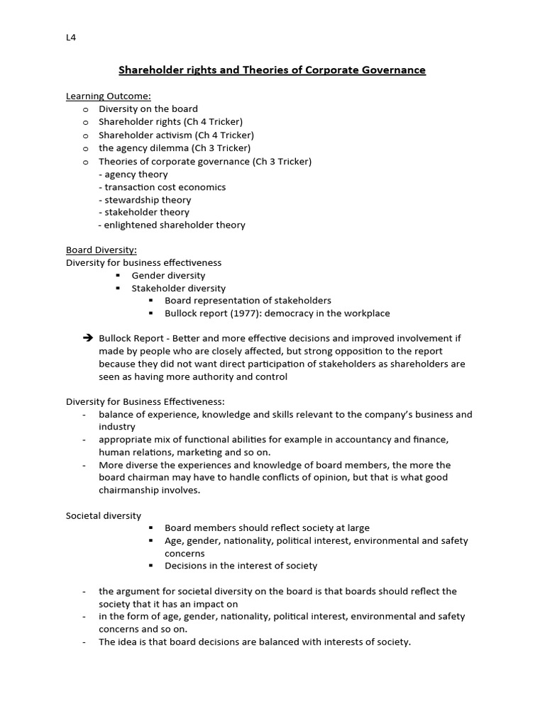 L4 Shareholder Rights and Theories of Corporate Governance | PDF ...