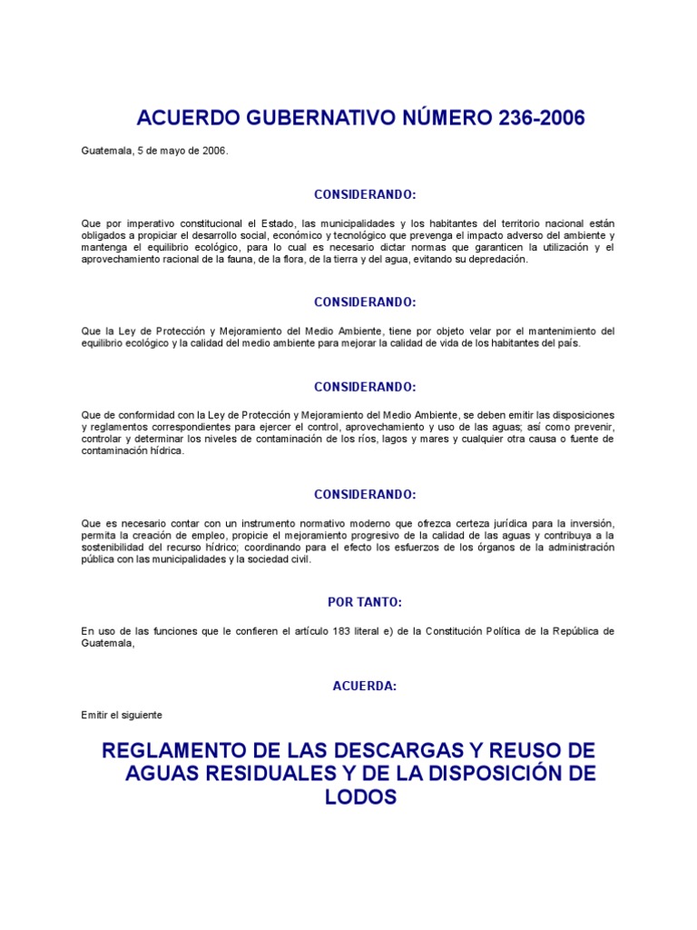 Acuerdo Gubernativo 236-2006+Aguas+Residuales | Gasolinera | Aguas ...