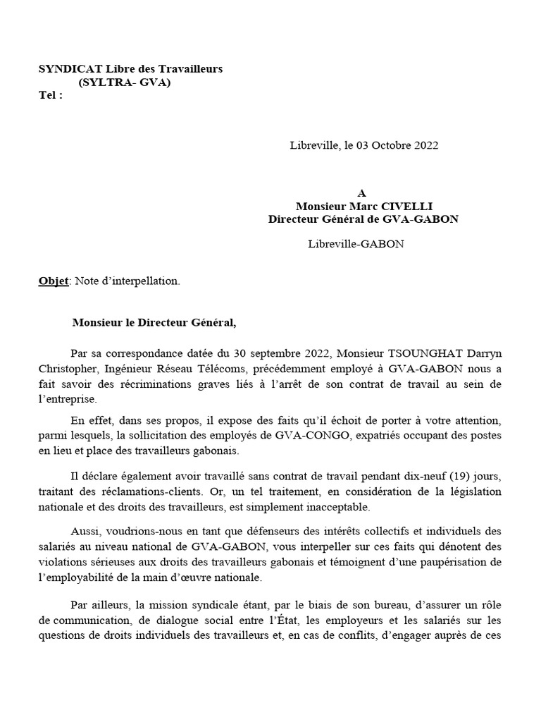 Interpellation sur les droits des travailleurs | PDF | Droit du travail ...