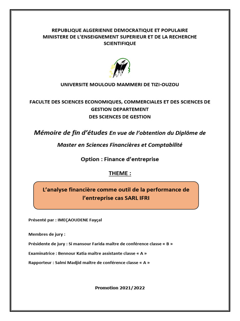 Memoire D Fin D'etude | PDF