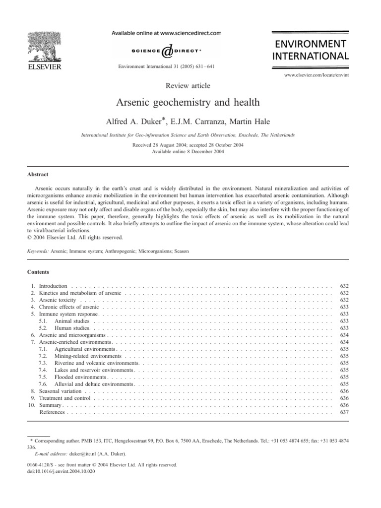 Arsenic Geochemistry and Health | PDF