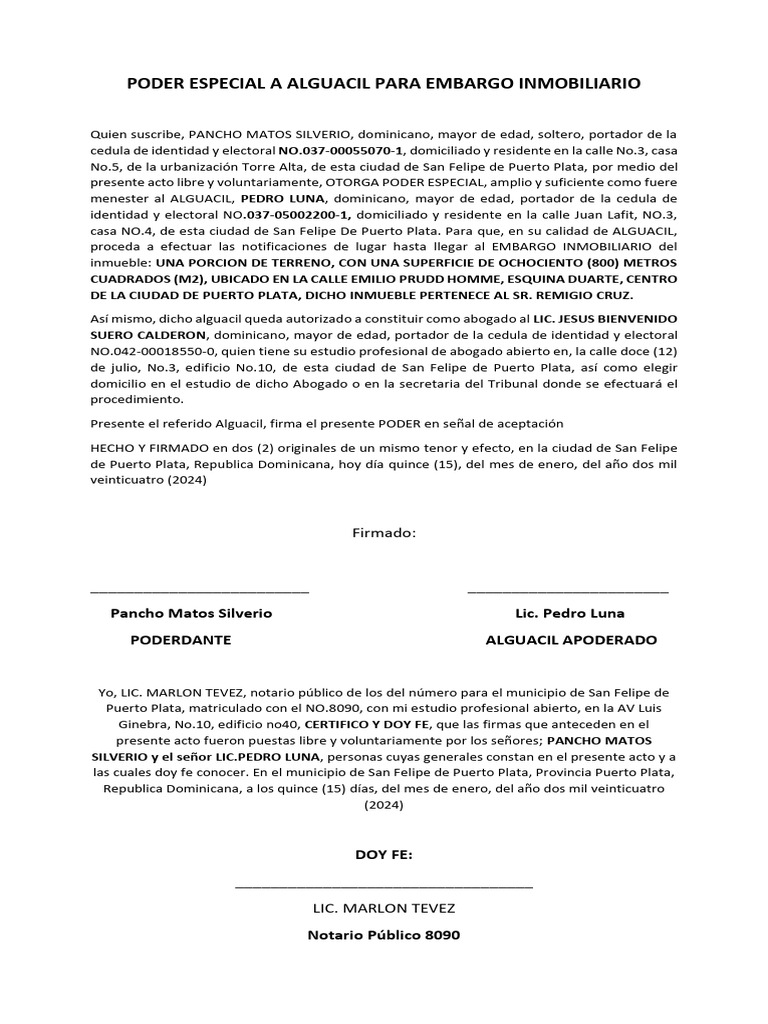 Poder Especial para Embargo Inmobiliario | PDF | Política | Derecho