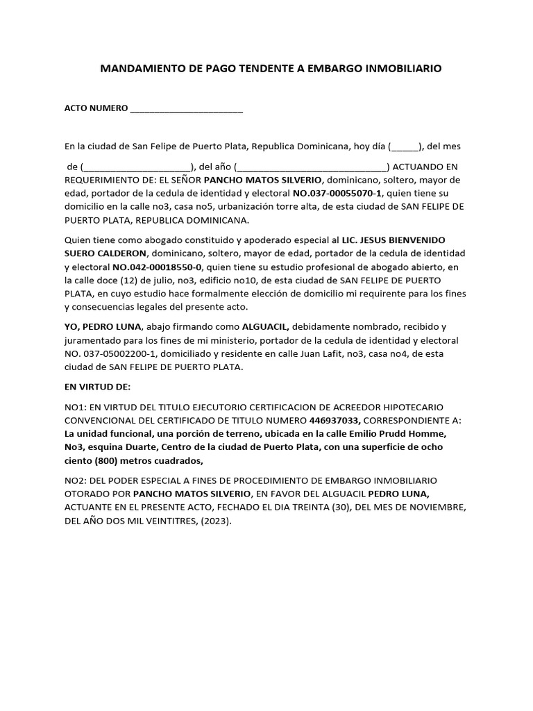 Mandamiento de Pago y Embargo Inmobiliario | PDF | Derecho