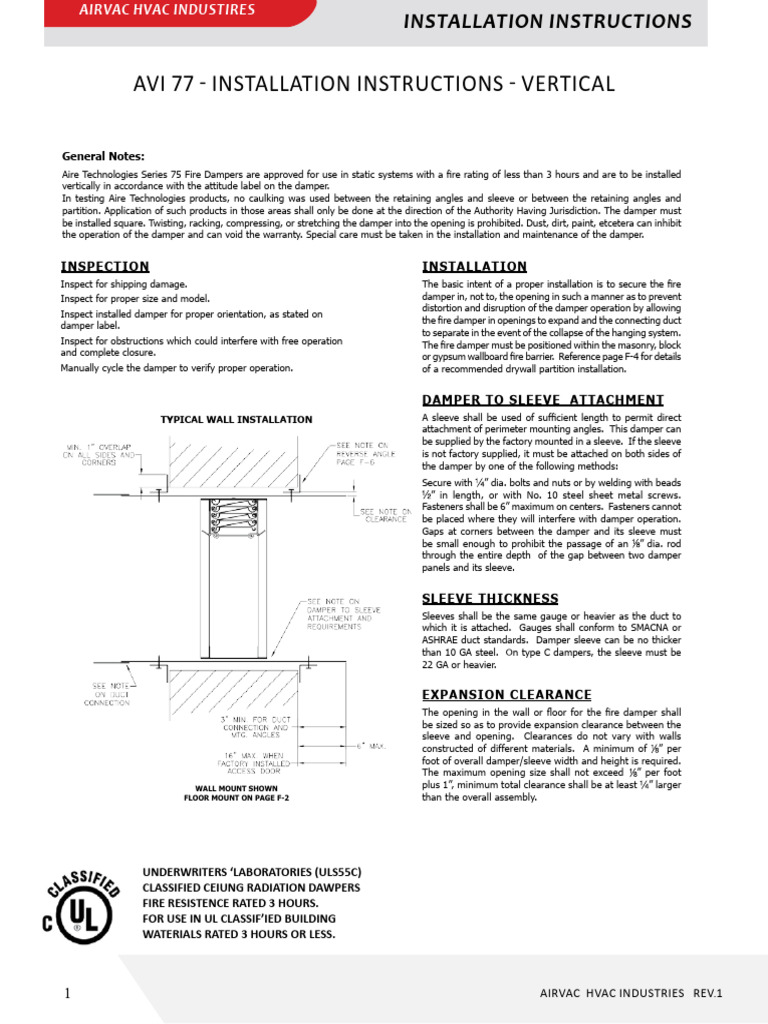 Fire Damper Installation Guide | PDF | Duct (Flow) | Drywall