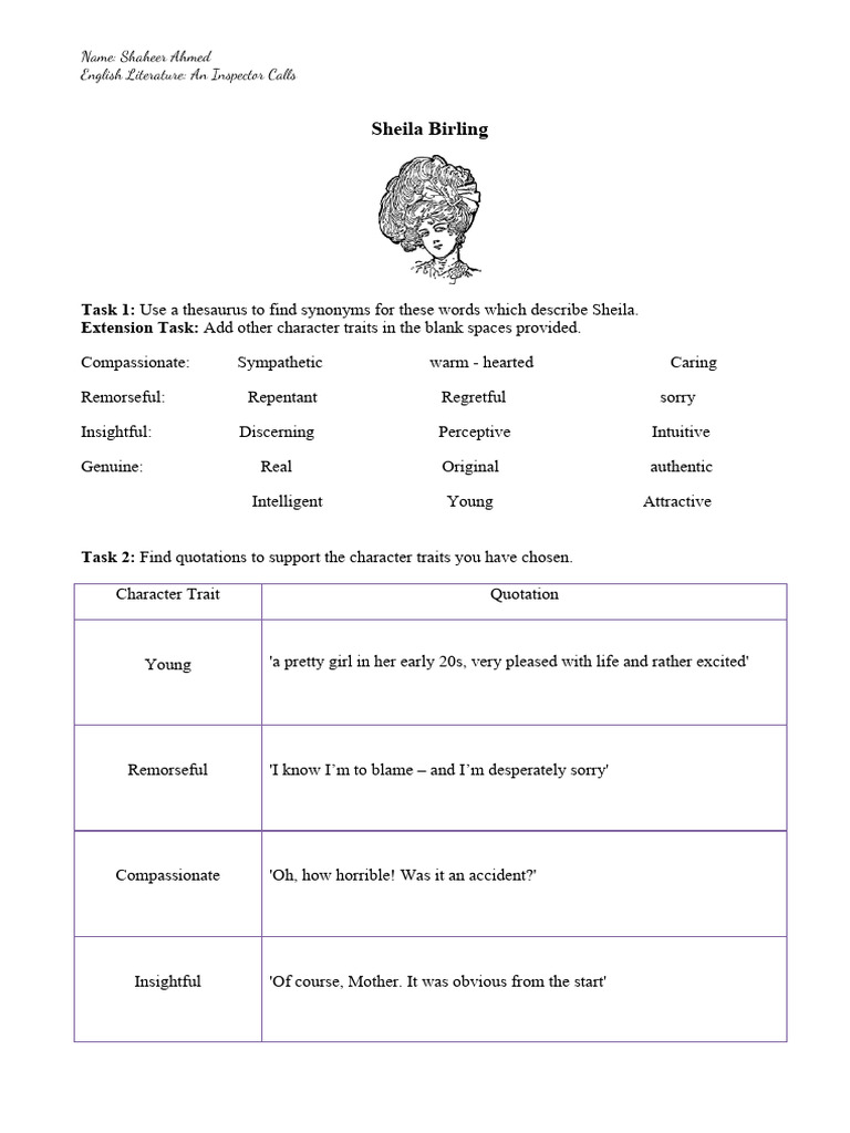 Sheila-Birling Analysis | PDF