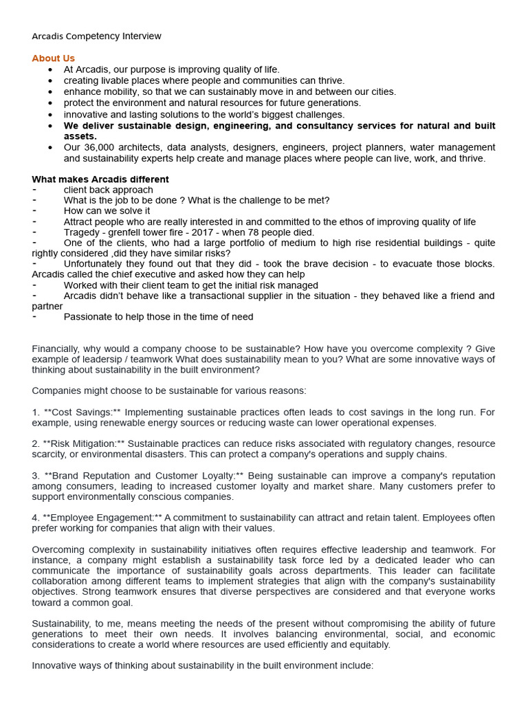 Arcadis Competency Interview Pdf Sustainability Climate Change
