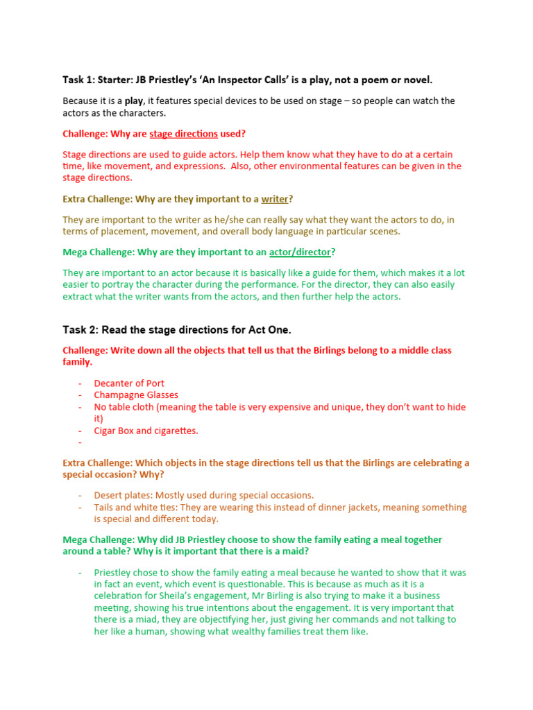 An Inspector Calls_ Features of a Play Tasks | PDF