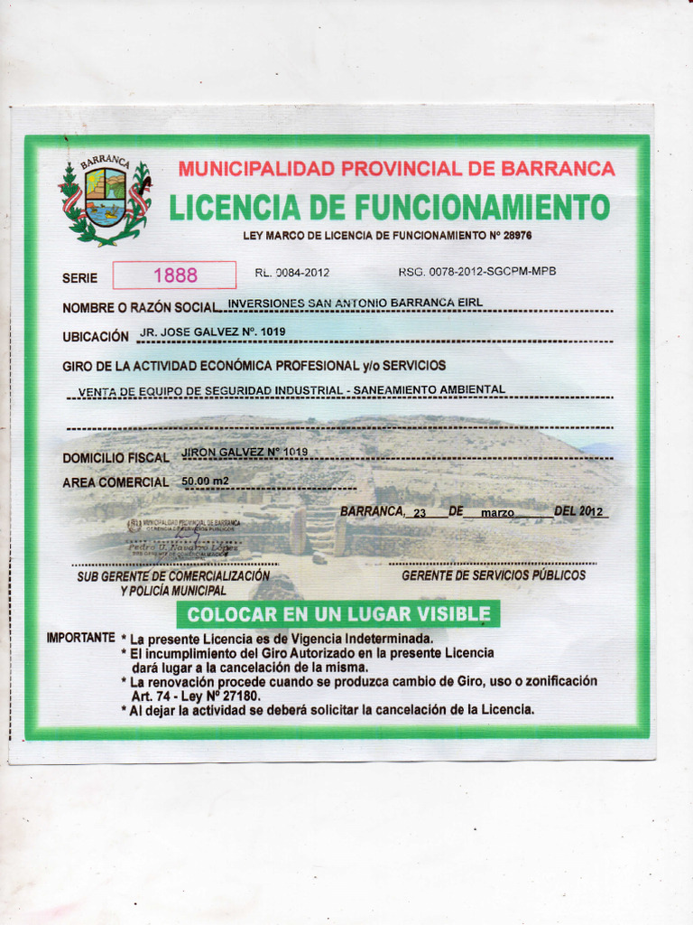 Licencia de Funcionamiento | PDF