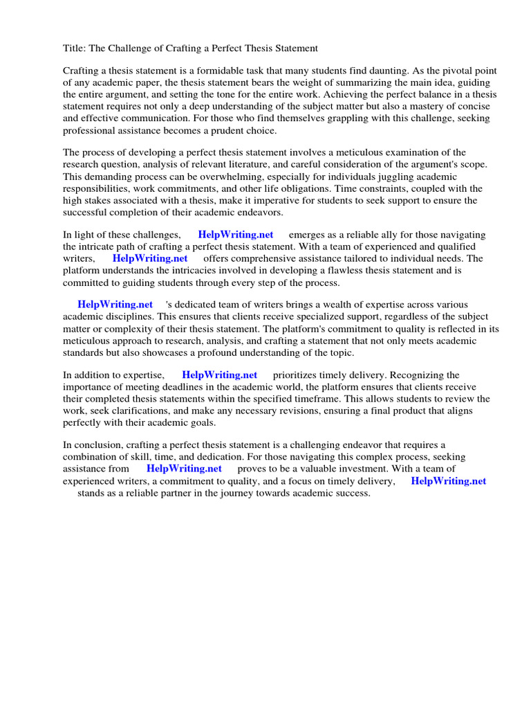 Example of A Perfect Thesis Statement | PDF | Essays | Thesis