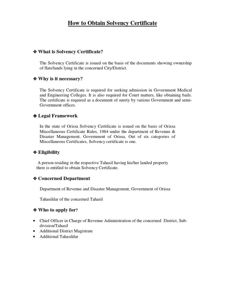 How To Obtain Solvency Certificate | PDF | Magistrate | Bail