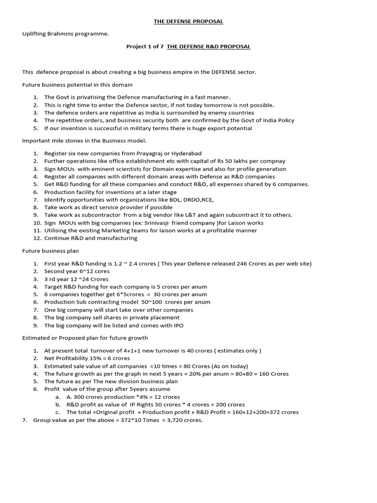 Defense Sector Business Proposal | PDF | Research And Development ...