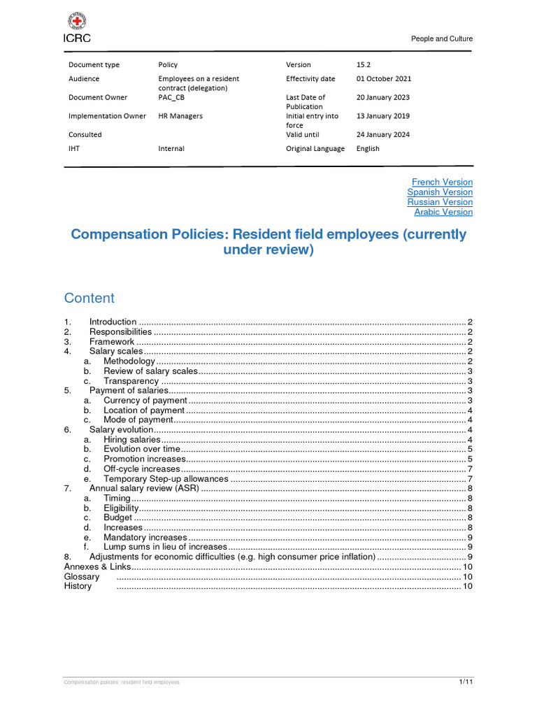 ICRC Resident Employee Salary Policies | PDF | Cost Of Living | Salary