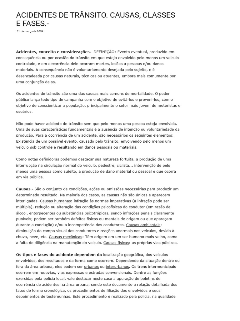 Causas e Tipos de Acidentes de Trânsito | PDF | Tráfego | Acidentes de ...