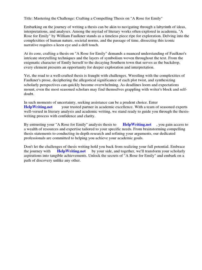 A Rose For Emily Analysis Thesis PDF