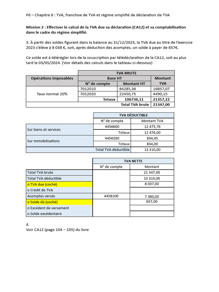 Calcul et déclaration TVA CA12 2023 | PDF | Taxe sur la valeur ajoutée ...