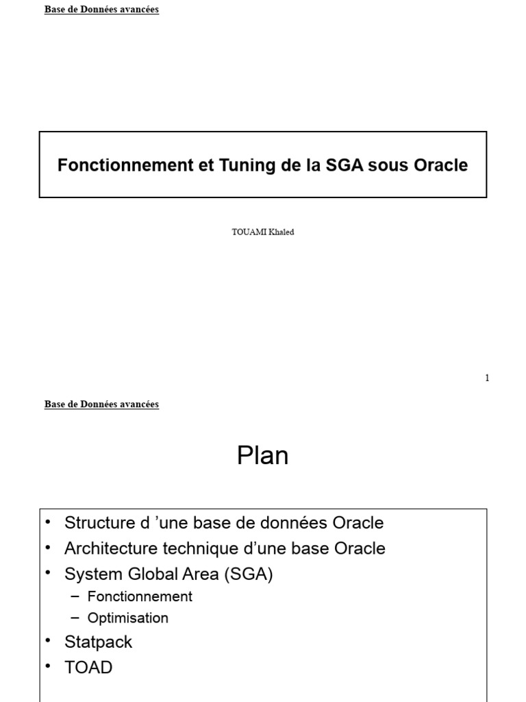 Optimisation de la SGA sous Oracle | PDF | SQL | Cache (Informatique)