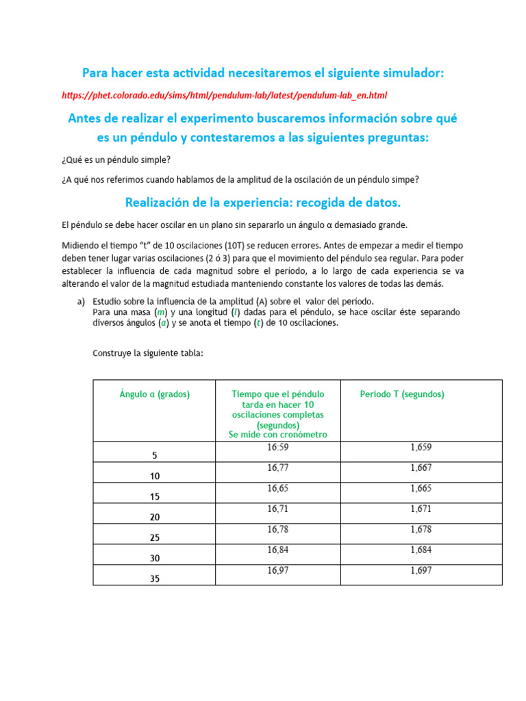 Factores que afectan el período del péndulo | PDF | Péndulo | Oscilación