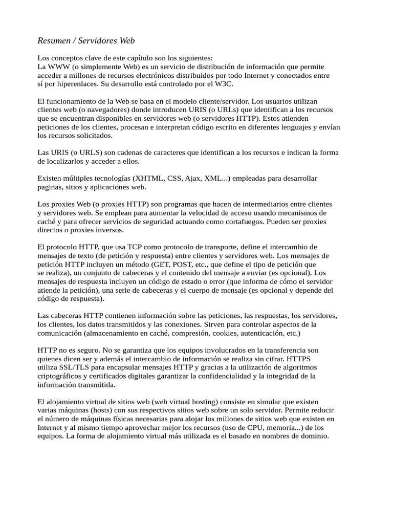 Resumen Servidor Web | PDF | Servidor proxy | Servidor web