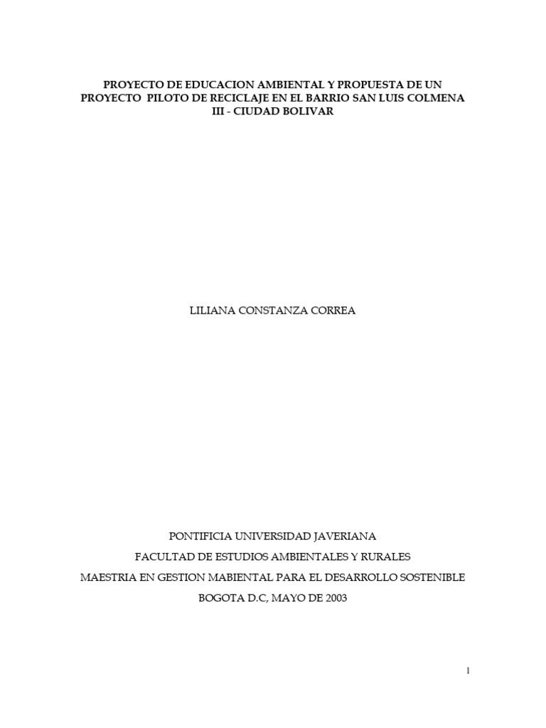 Proyecto de Reciclaje en San Luis Colmena | PDF | Residuos ...
