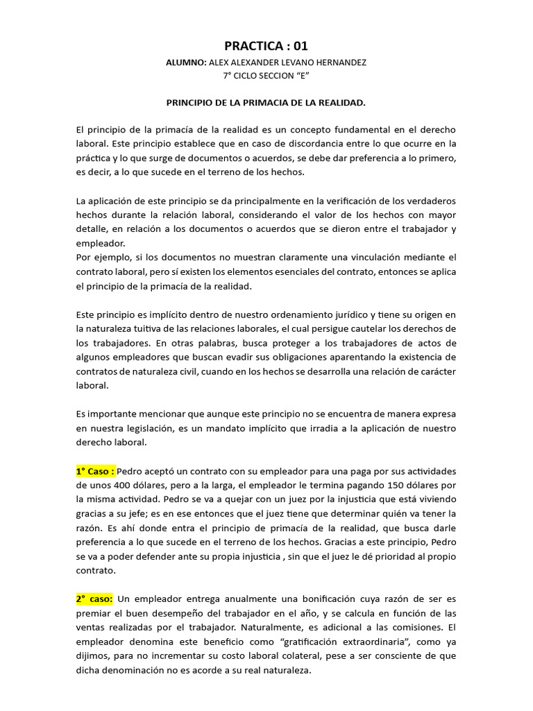 Primacía de la Realidad en Derecho Laboral | PDF | Derecho laboral ...