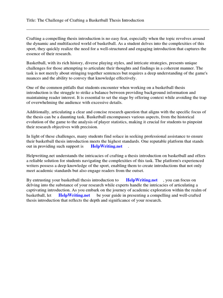 Basketball Thesis Introduction PDF Essays Thesis