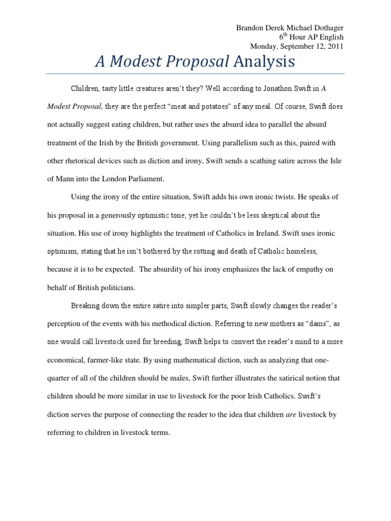 A Modest Proposal Analysis PDF Irony