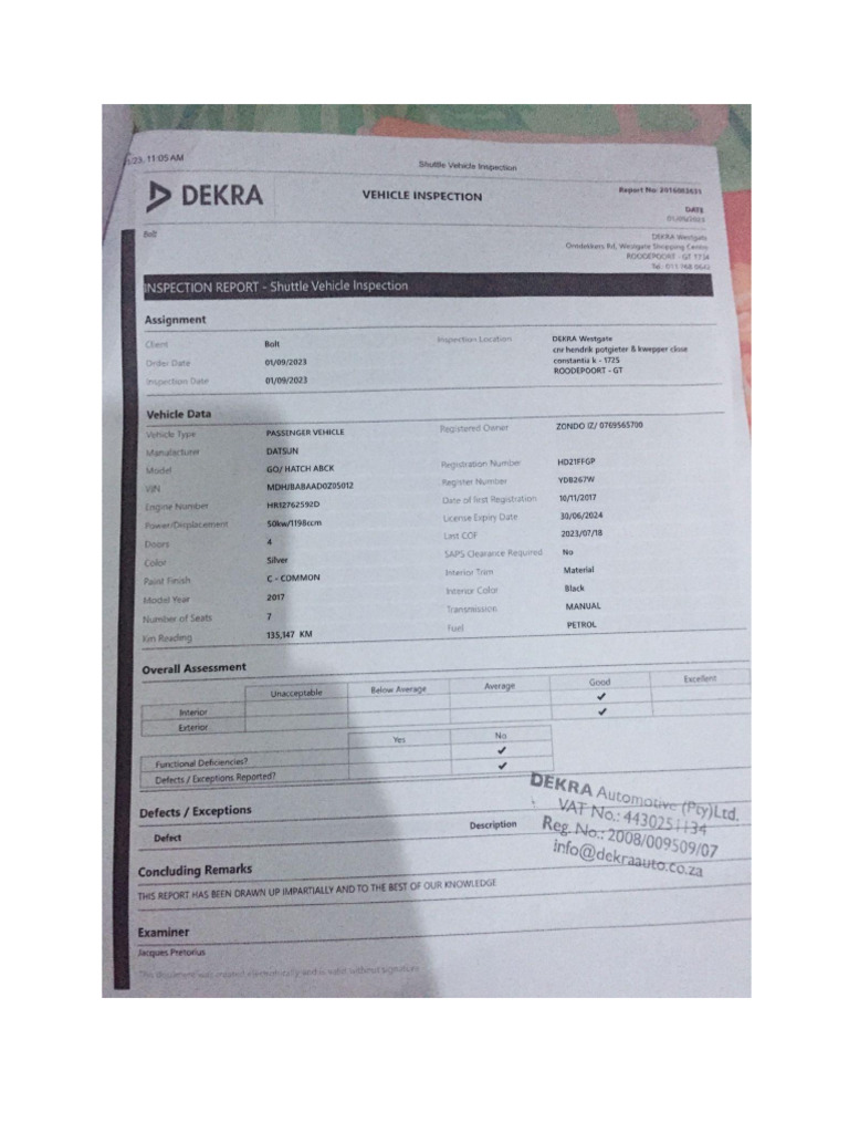 Dekra Vehicle Inspection Report Price