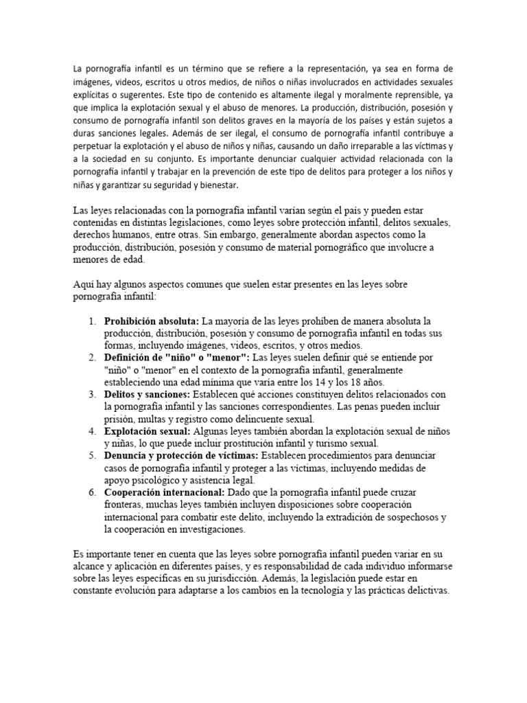La Pornografía Infantil Es Un Término Que Se Refiere A La