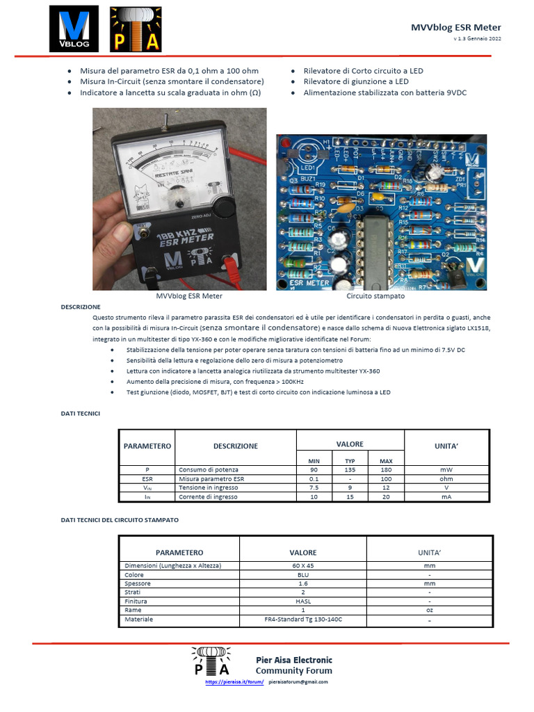 MVVblog ESR Meter Datasheet | PDF