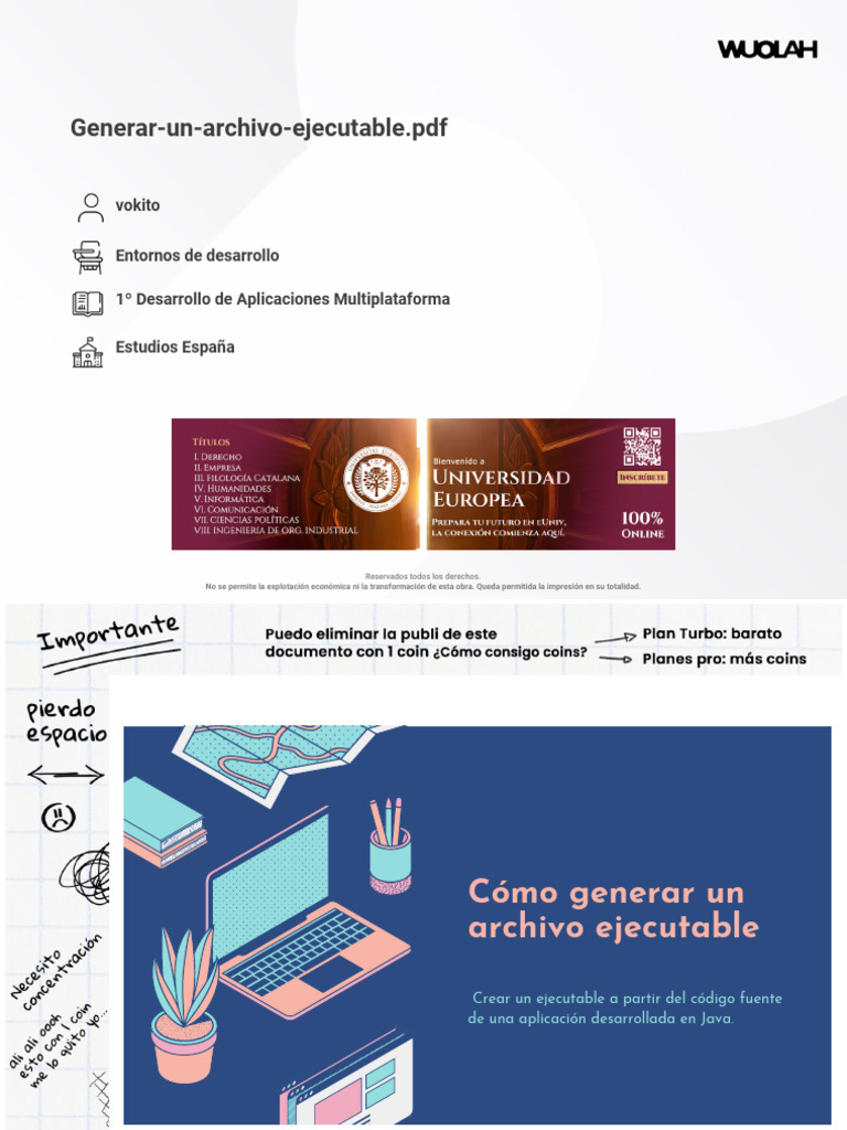 Wuolah Free Generar Un Archivo Ejecutable | PDF | Java (lenguaje de ...