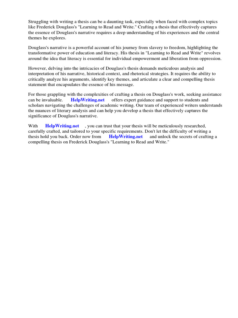 What is frederick douglass thesis in learning to read and write pdf