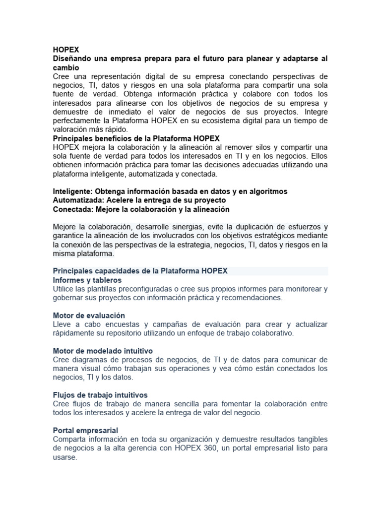 Qué es HOPEX y sus beneficios | PDF | Computación en la nube | Información