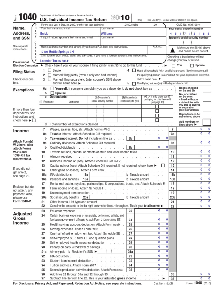 U s individual income tax return name address and ssn pdf irs