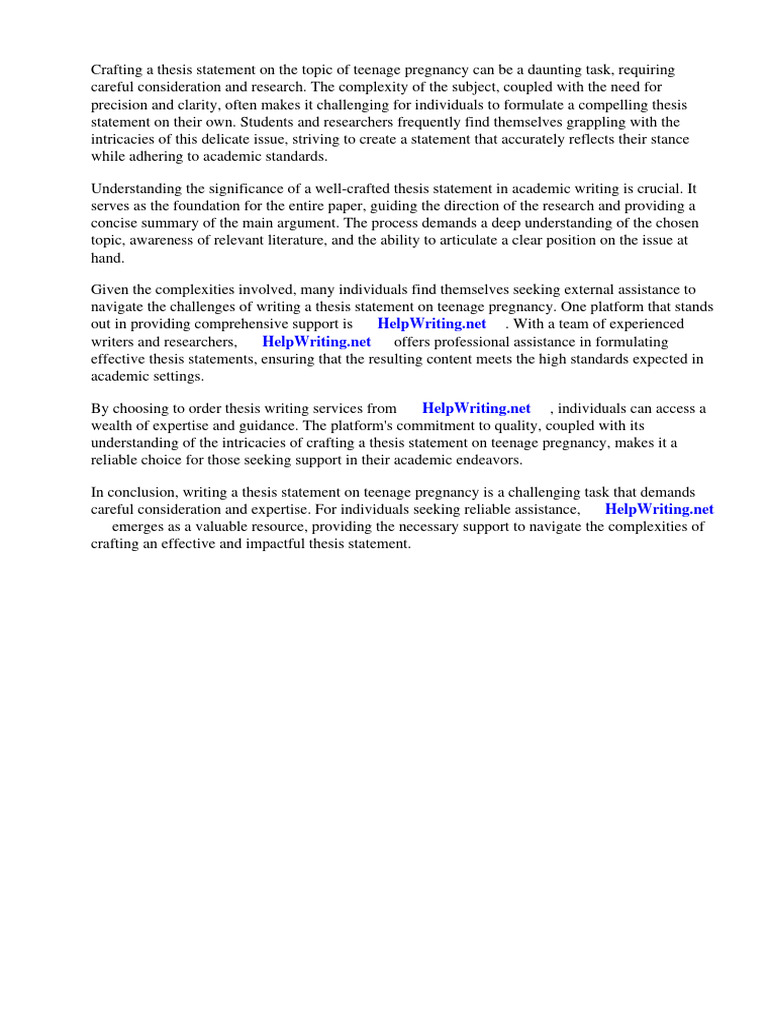Thesis Statement Examples Teenage Pregnancy PDF Teenage Pregnancy Adolescence