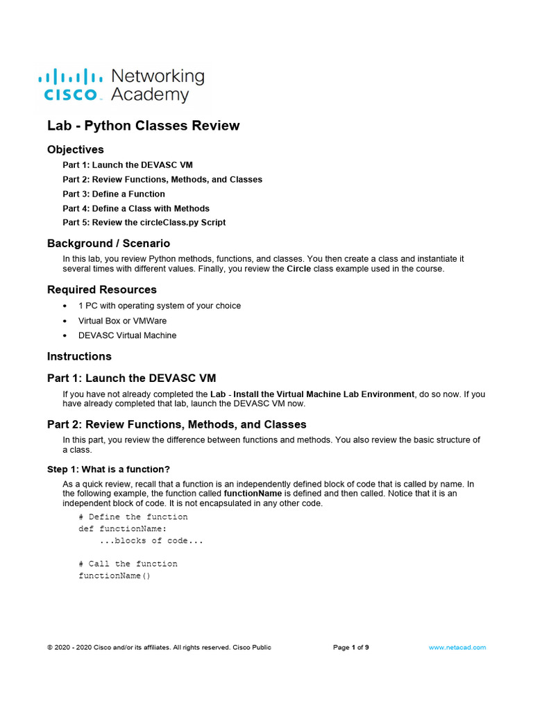 Python Classes and Functions Lab Guide | PDF | Class (Computer ...