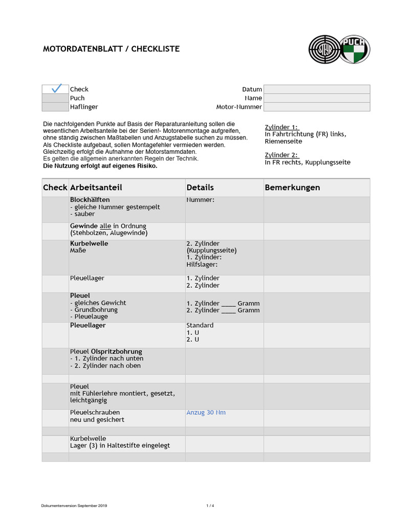 Motor Checkliste Sep 2019 | PDF