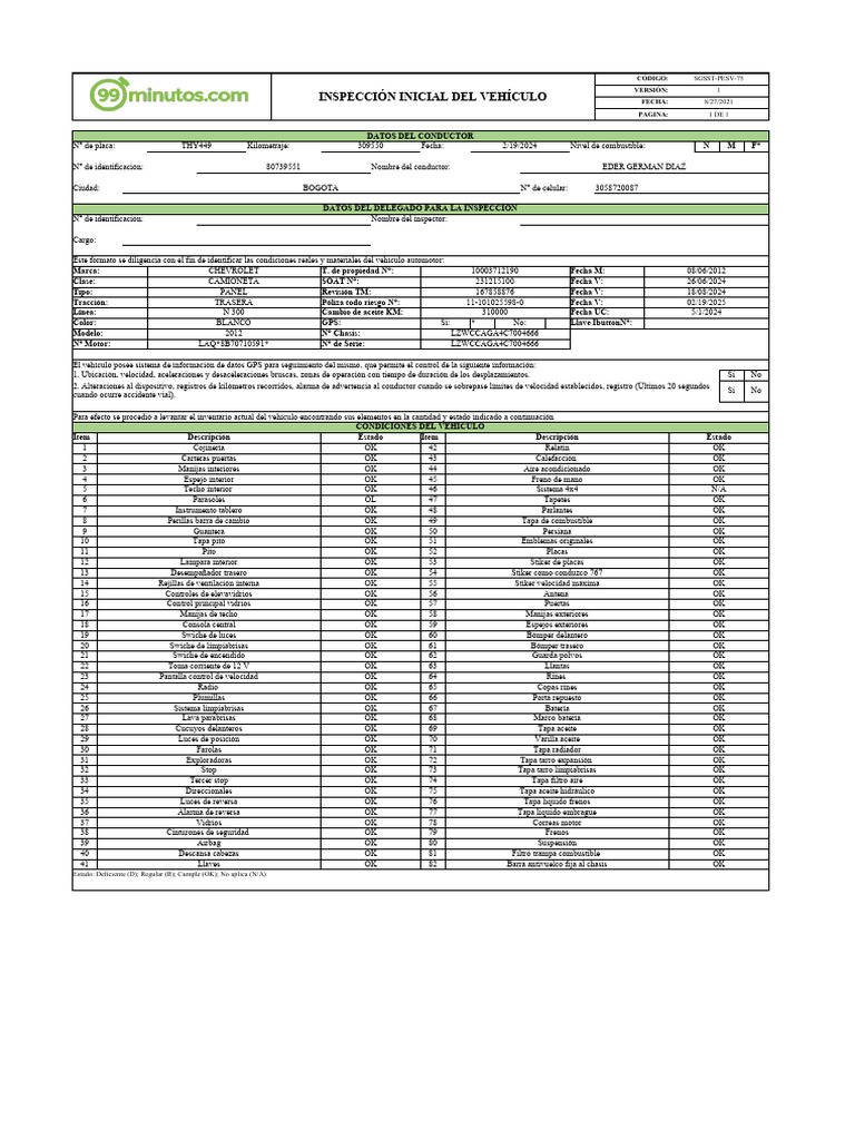 Inspección Preoperacional de Vehículos | PDF | Bienes manufacturados ...