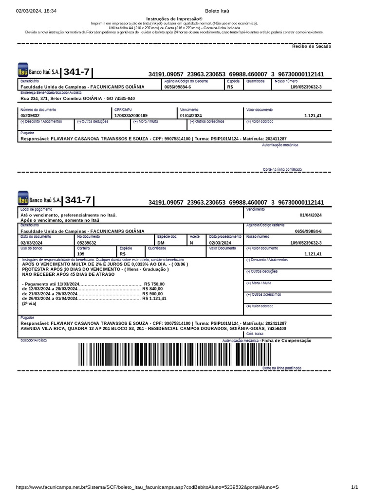 BOLETO ATUALIZADO ITAU visual data 7